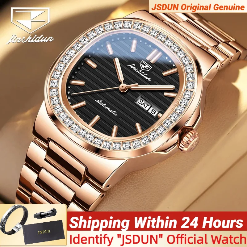 JSDUN 8953 Luxury Mechanical Watch for Men Square Design Fashion Trend Calendar Stainless steel Strap Luminous Man Watches
