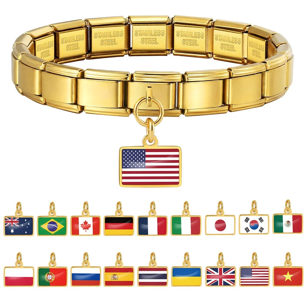 World Flag Range National Flag Italian Bracelet Charm Module Pendant Links Fit 9mm Stainless Steel DIY Making Jewellry