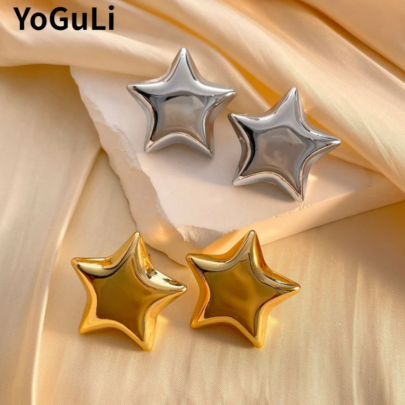 

Modern Jewelry Popular Metallic Star Stud Earrings For Women Female Gifts Simply Design Accessories 2024 Trend New Dropshipping