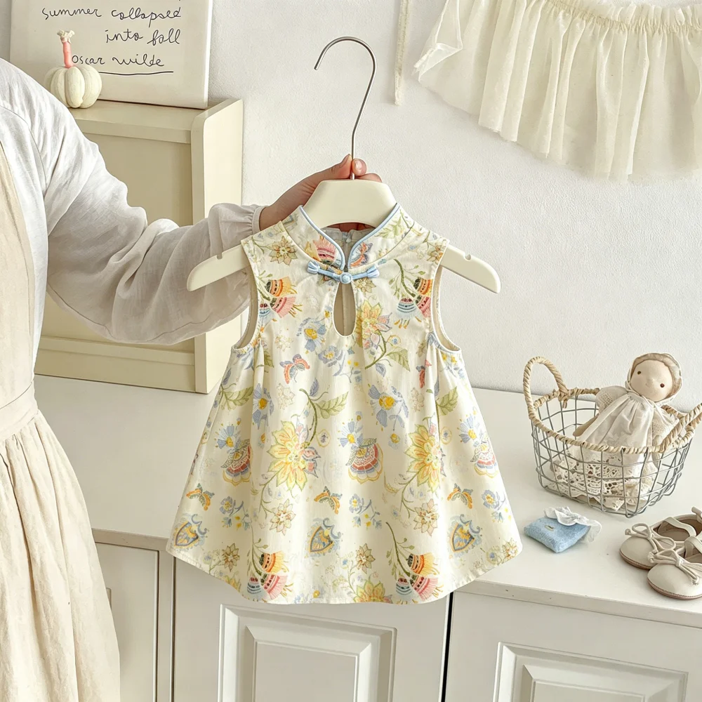 

Baby Dress Summer Flowers Cute Cotton Chinese Style Girls' Dress Sweet Hanfu Cheongsam Children's Dress