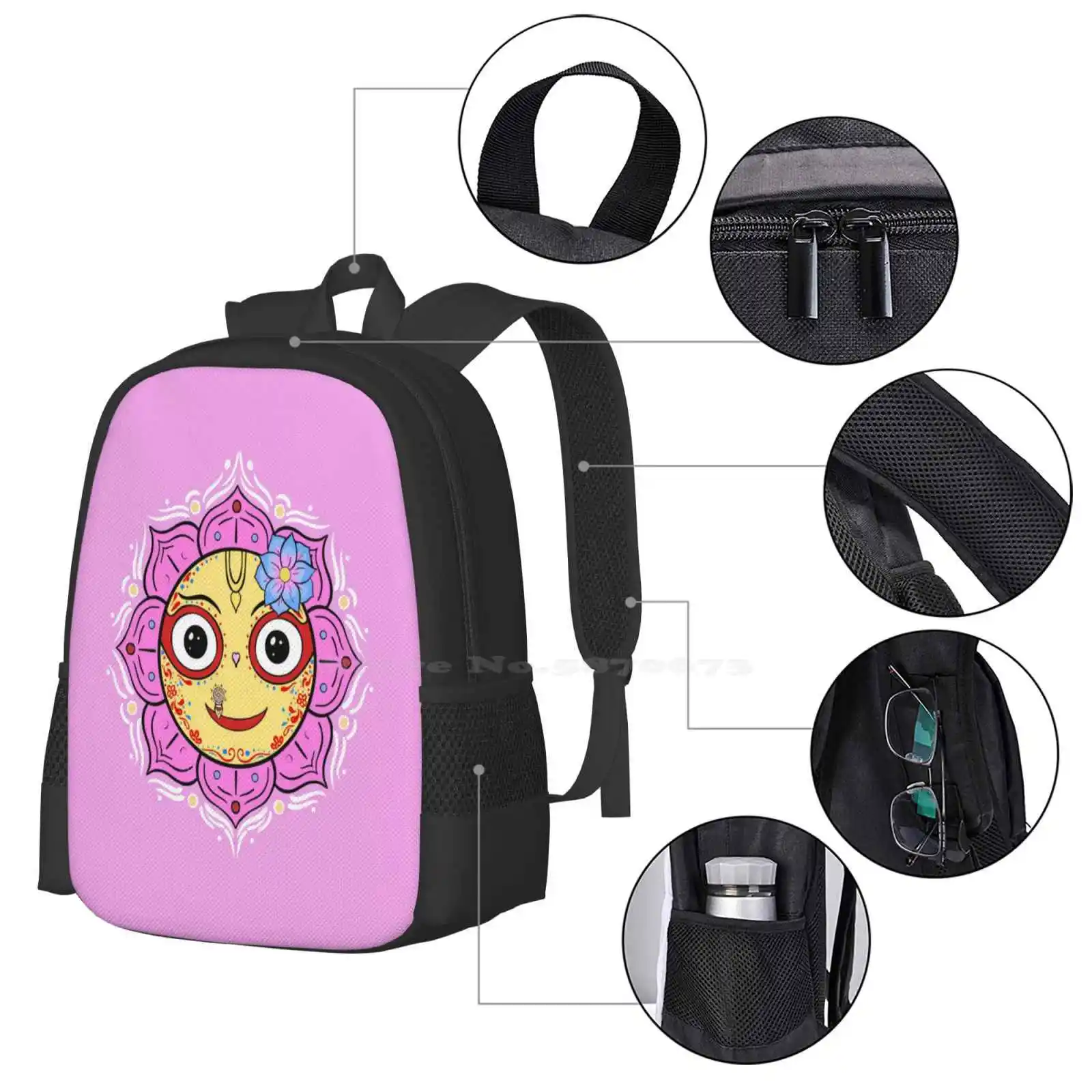 Subhadra devi teen college student rucksack muster design taschen baladev subhadra jaganath spirituelle yoga meditation hare krishna