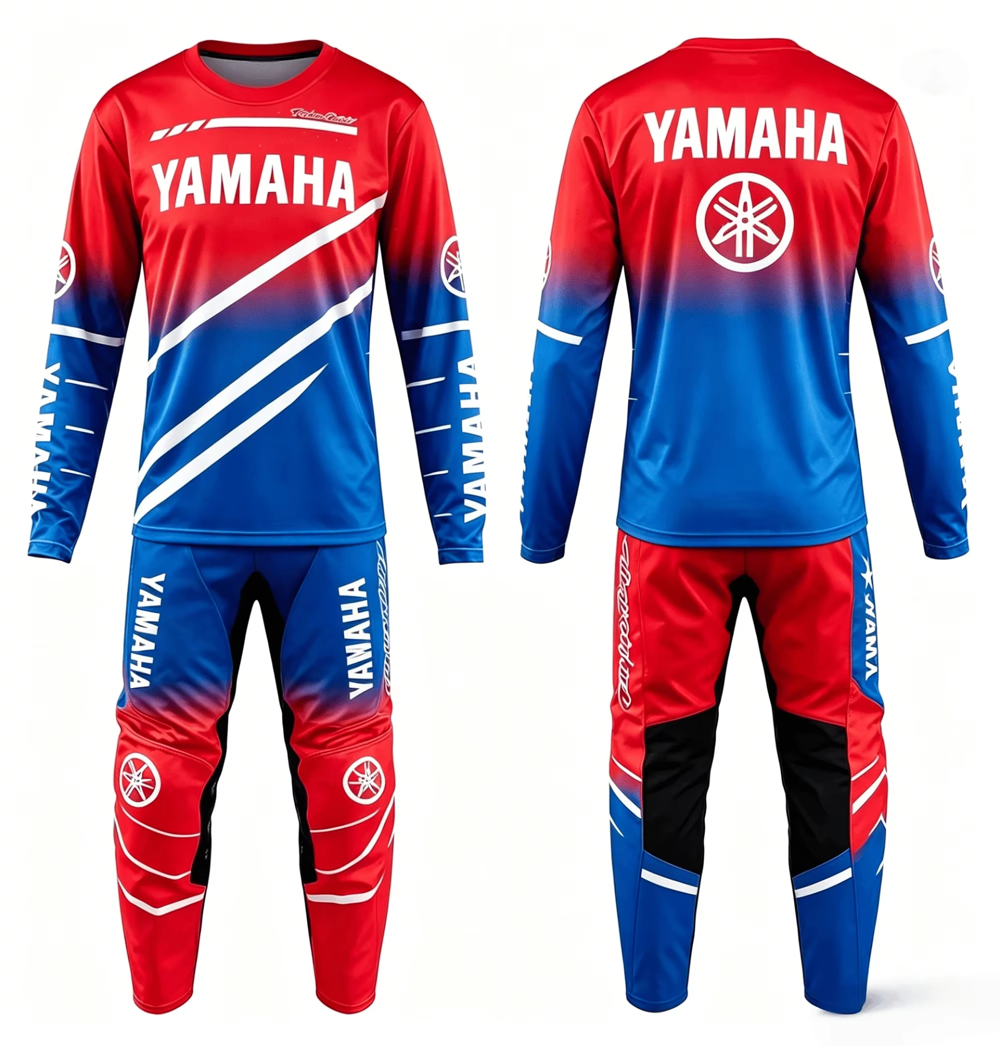 New Summer Yamaha Red Blue Motorcycle Off Road Race Long Sleeve Pants Set Men Women Oversized Speed Drying Cycling Sport Set