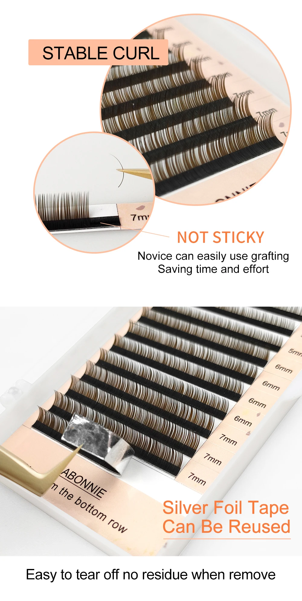 ABONNIE Braun-Schwarze Untere Wimpern 5-7mm Mix Einzelne Untere Wimpernverlängerung J-Curl Natürliche Kurze Nerzwimpern – Detail 6