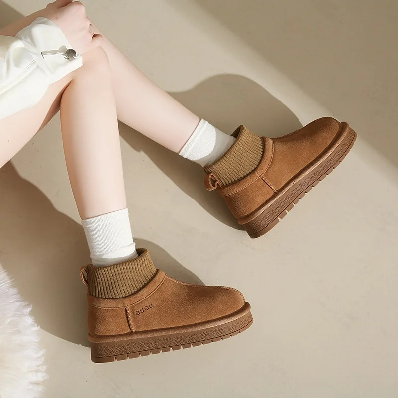 

Women's Snow Boots Winter Fleece-Lined Thick Insulated Cotton Boots Thick-Sole Socks Short Boots Bread-Style Shoes Non-Slip Soft