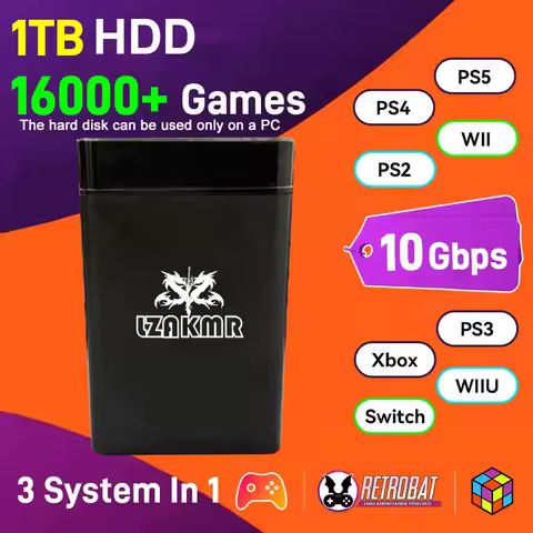 1TB For PS4/Xbox/PS3/PS2/PS1 Launchbox &amp; RetroBat &amp; Playnite System 3-in-1 Game HDD with AAA &amp;3D &amp; Retro Games