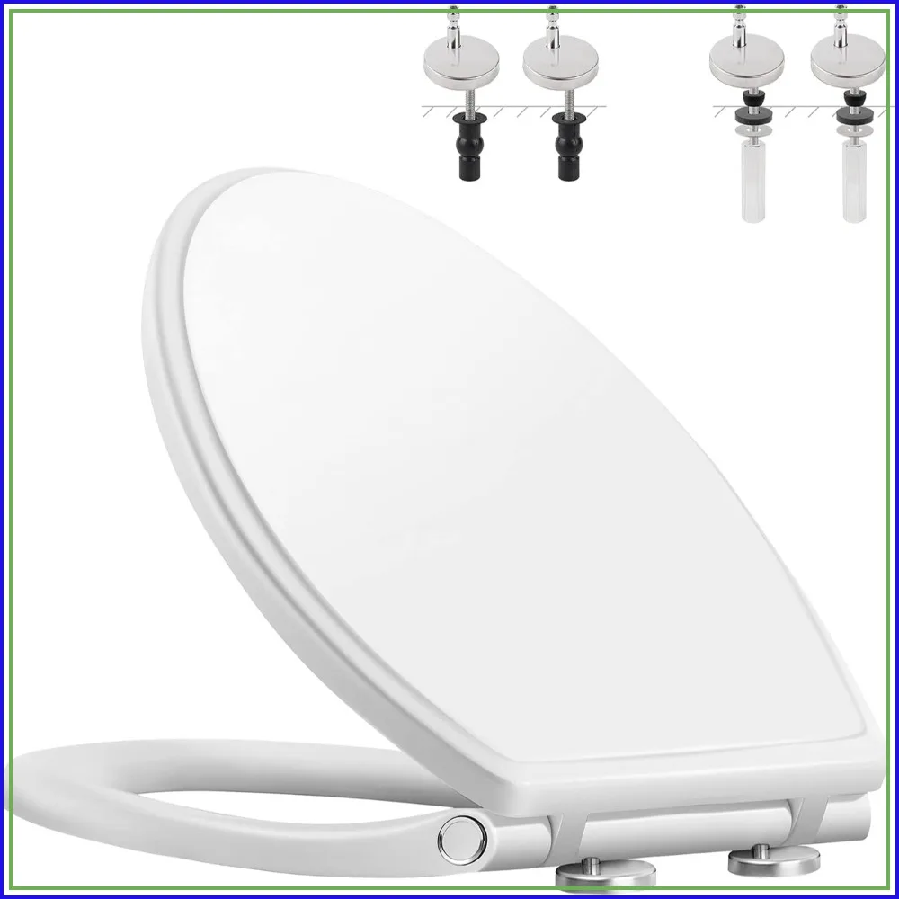 

Elongated Toilet Seat with Cover Oval Quiet Close One-Click Quick Release Easy Installation Never Loosen Hinge Slow Close Easy Cleaning