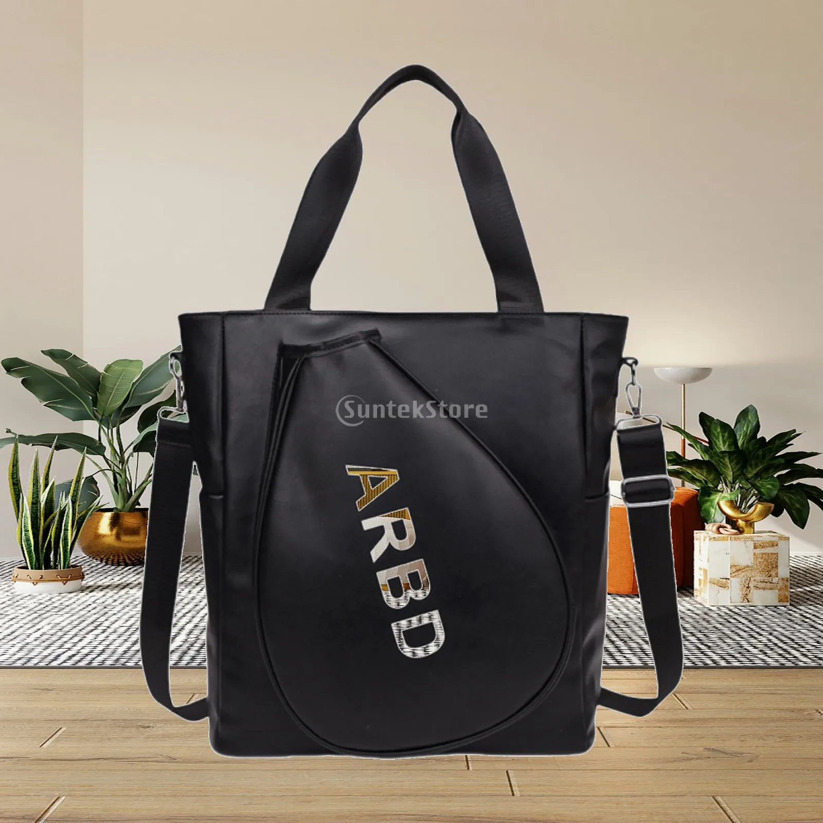 Pickleball and Tennis Racket Tote Bag Multipurpose PU Leather Large Capacity Water Resistant Rucksack for Outdoor Activities