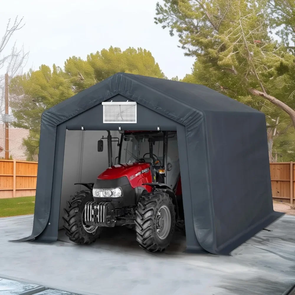 

10x15ft Outdoor All-Season Portable Storage Shelter Shed Car Canopy Carport with 2 Roll Up Zipper Doors Garage Kit Tent，Carport