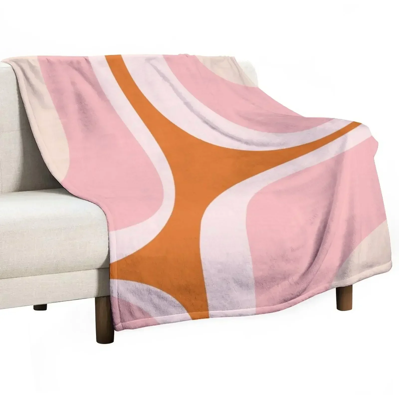 Retro Groove Pink and Orange Minimalist Abstract Throw Blanket Furrys Flannel Fabric Sleeping Bag Blankets