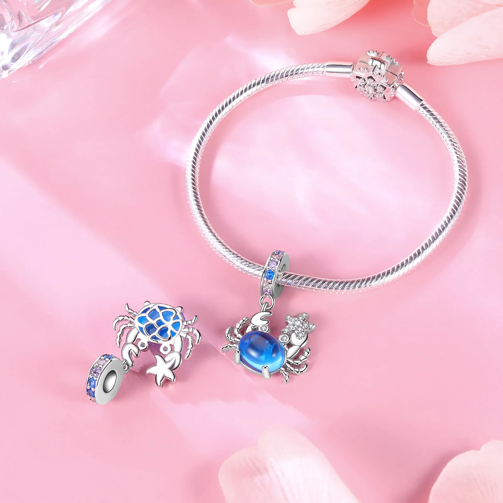 925 Sterling Silver Ocean Sea Animal Dangle Charms Turtle Crab Dolphin Starfish Flip Flop Beads Fit Charm Bracelets Jewelry Gift