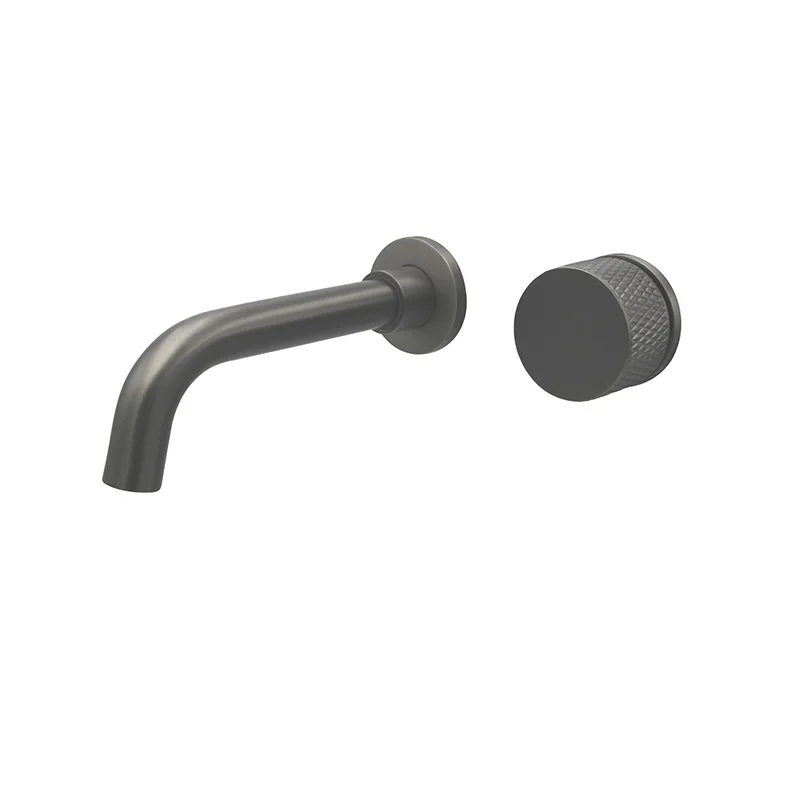 Brass Single Handle Two Hole Wall Mounted Bathroom Basin Faucet With Embedded Box Hot Cold Mixer Tap Gun Grey Basin Faucet