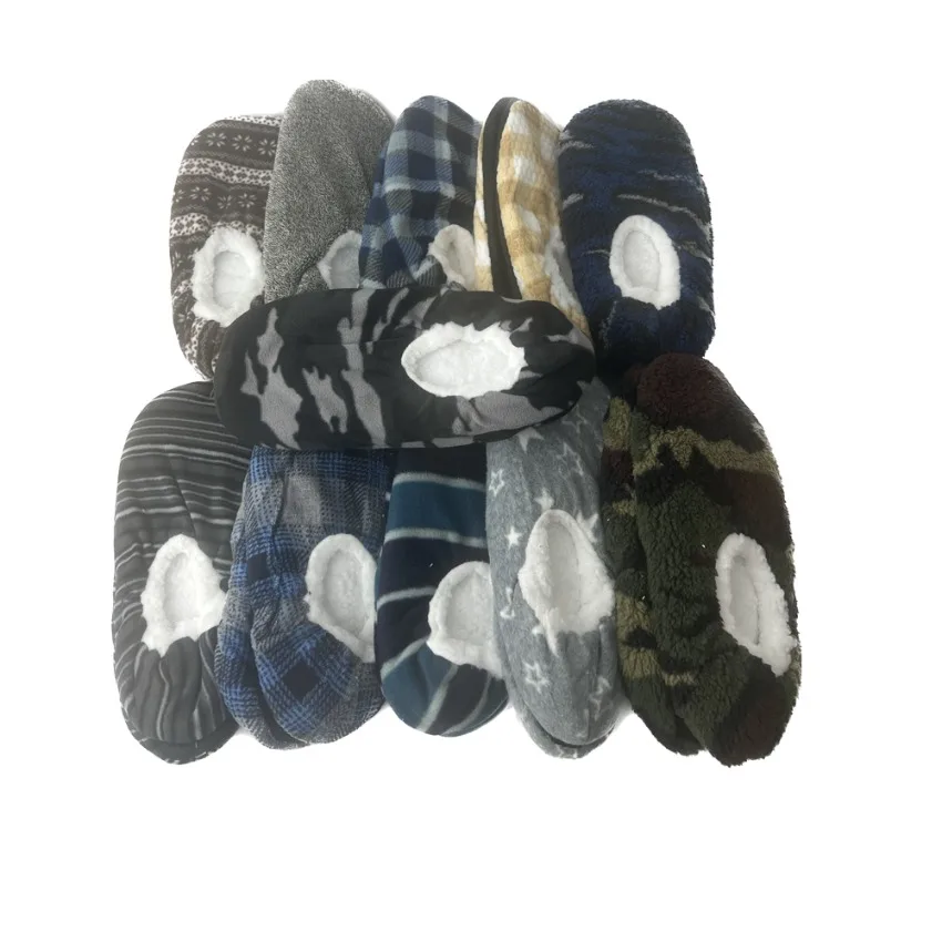 

Winter Warm Slippers Casual Mens Flat Stripe Star Plus Size Non Grip Plush Home Soft Comfy Fluffy Floor Male Lazy House Shoes