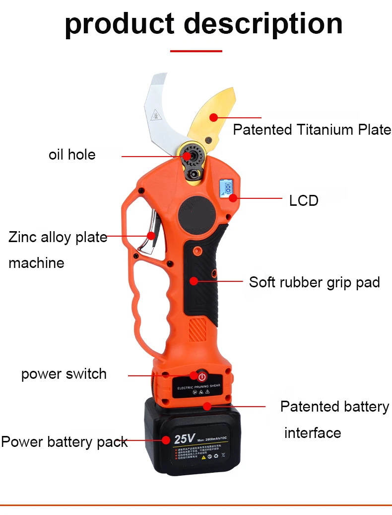 Electric Scissors Long Length Coarse Branch Li-battery Cordless Electric Tree Pruner Pruning Shears