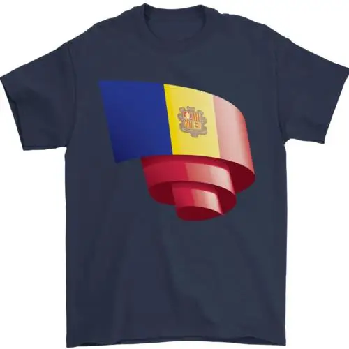 Curled Andorra Flag Andorran Day Football Mens T-Shirt 100% Cotton