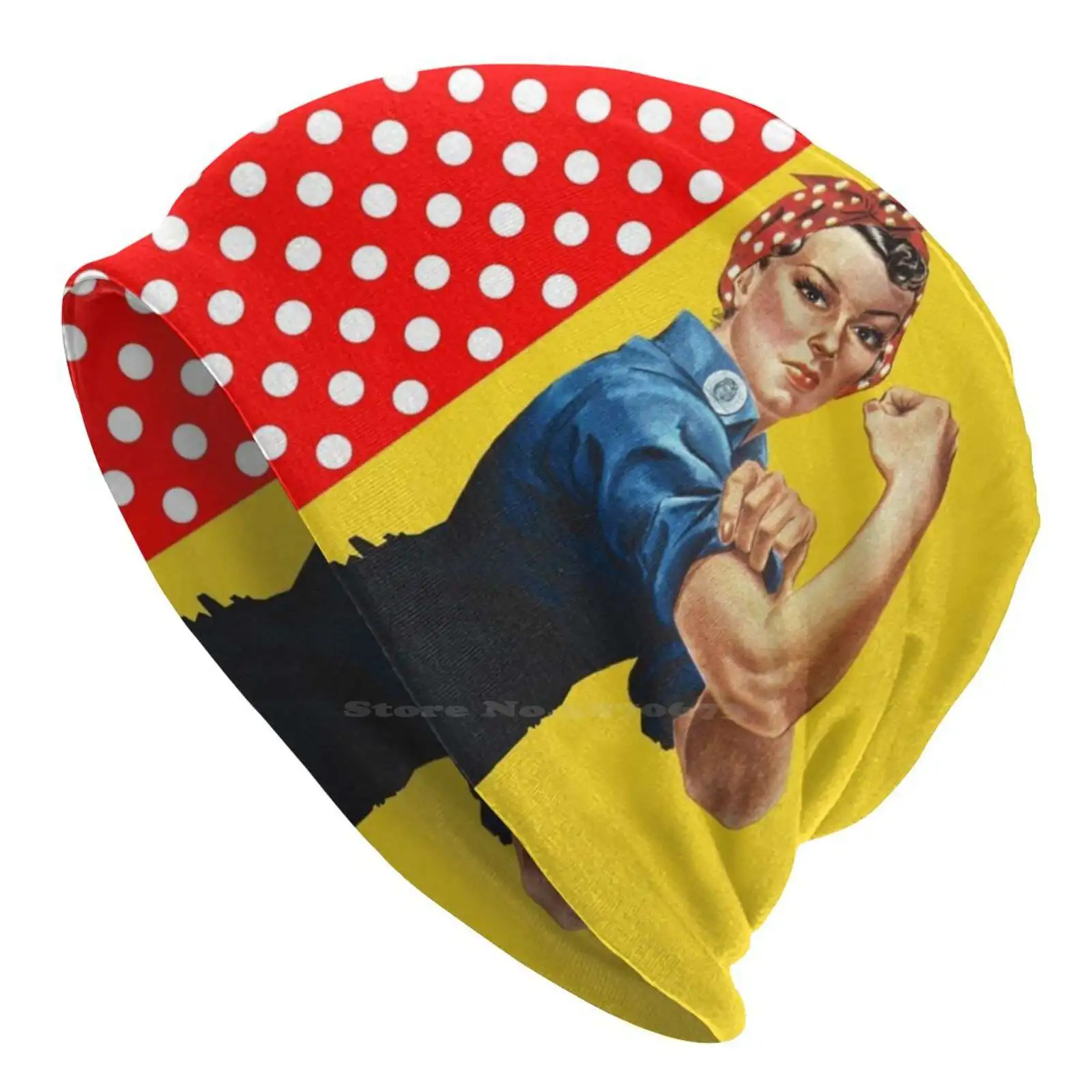 Rosie And Polka Dots Knitted Hat Warm Beanie Outdoor Caps Rosie The Riveter We Can Do It Rosie The Riviter Costume Party Yellow