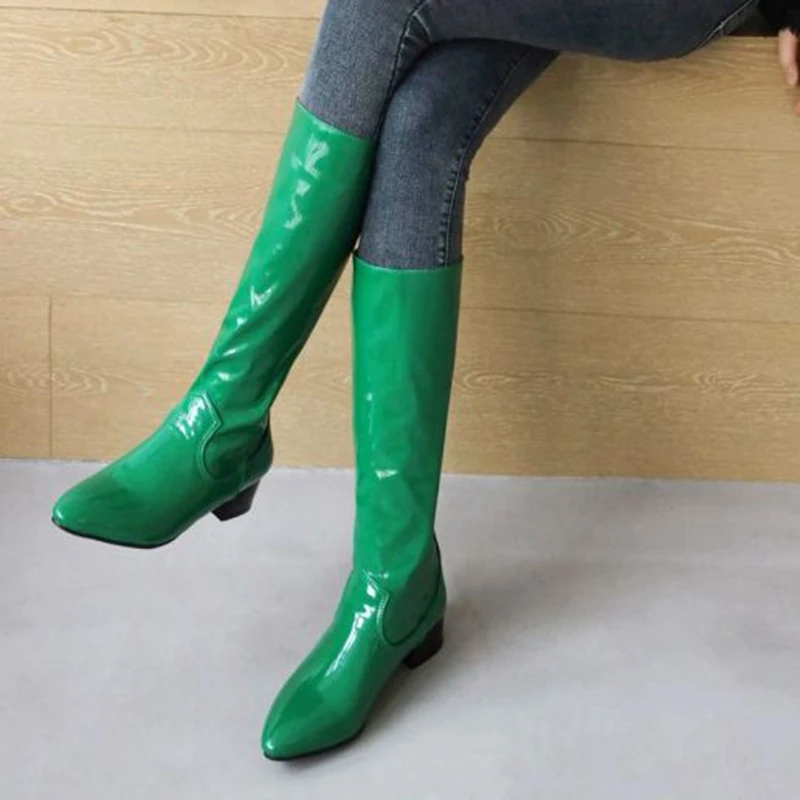Girseaby أحذية الموضة النسائية السلس أحذية عالية في الركبة S2737 أشار تو كعب مكتنز الانزلاق على حجم كبير 40-43 أزرق أصفر أخضر أحمر