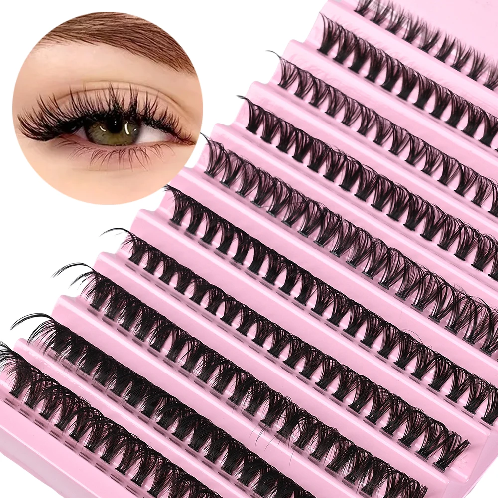 DIY eyelash extension set - D-shaped clustered eyelashes 8-16mm, including adhesive and sealing tool, single eyelash, mixed clus