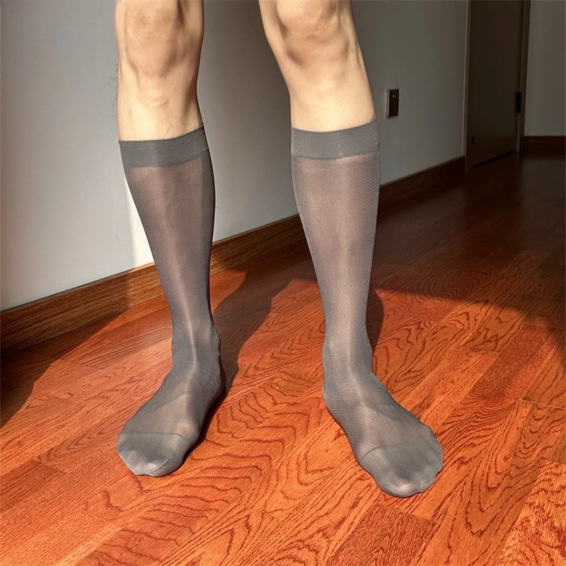 

The Enigmatic Grey Men's Business Office Formal Wear Long Nylon Stockings with A Hint of Hollowed-out Diagonal Pattern
