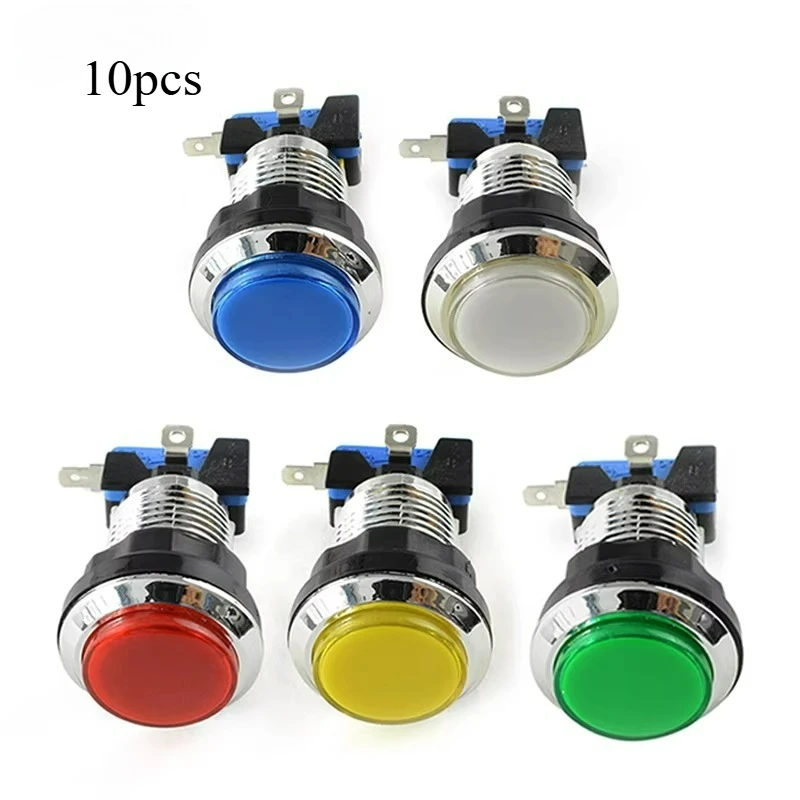 10pcs 32MM 33mm Round Plated Arcade Buttons 24MM Switch Hole LED Silver Game Machine Parts Coin Operated Games