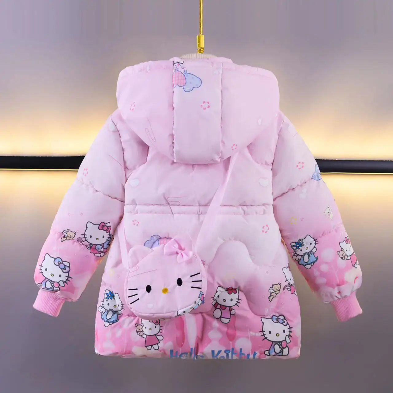 2024 Winter Girls Down Jackets Coats 4-8 Years Kids Sanrio Hello Kitty Fashion Thicken Warm Snow Coat Children Hooded Long Parka