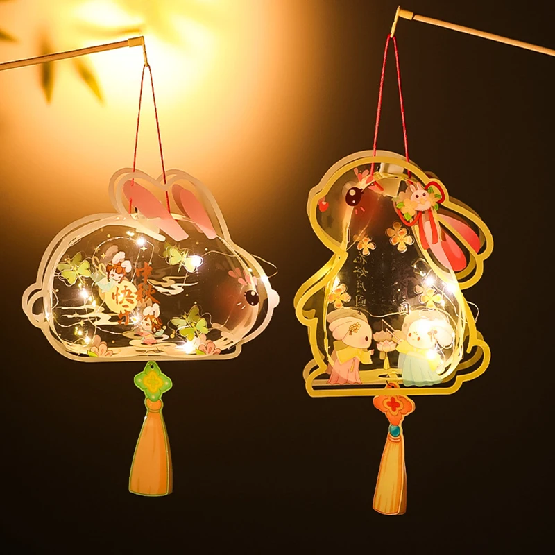 Chinese Style DIY Handheld Rabbit Festival Lantern Handmade Portable Light Lamp For Mid-Autumn Gifts