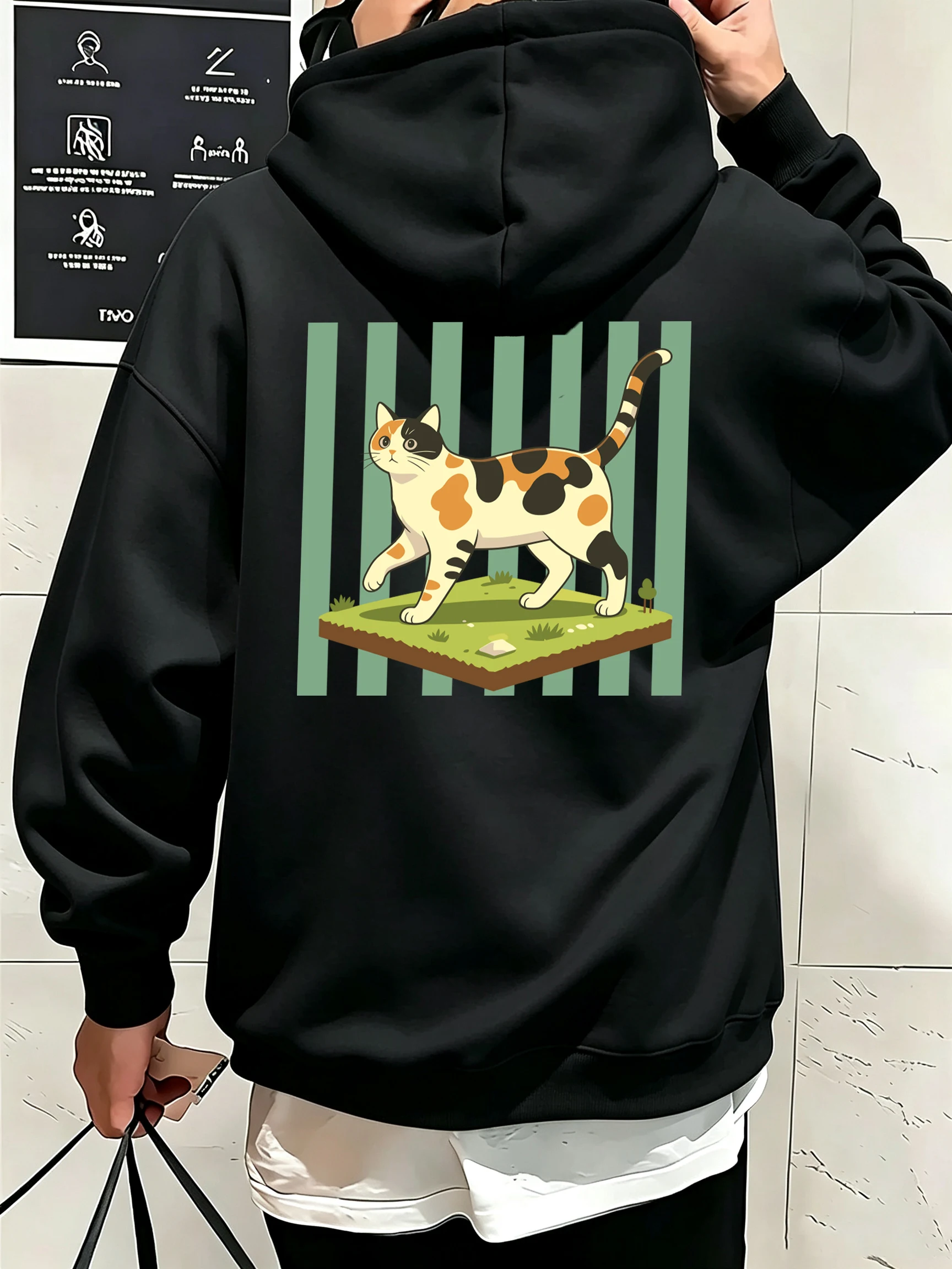 Calico-Katzen-Cartoon-Drucke Herren Koreanische Hoodies All-Match Mode Kapuzenpullover Lässige Lose Hoodies Bequeme Basic-Kleidung – Detail 7