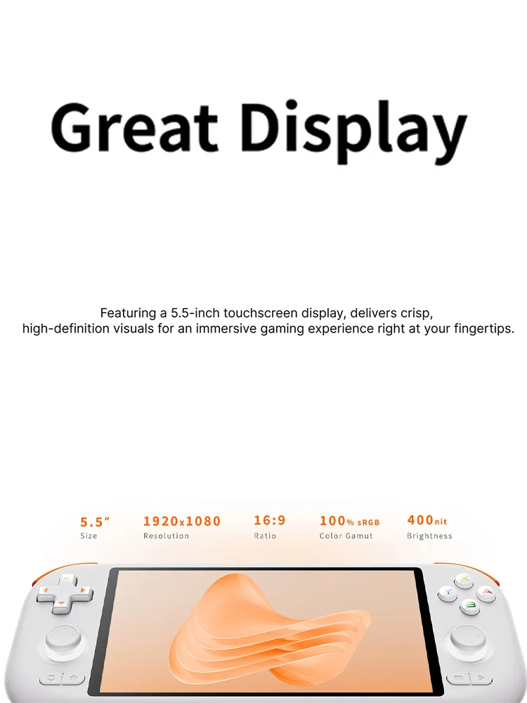 MangMi Air X Android 14 Handheld-Spielkonsole mit einem 5,5-Zoll-IPS-Touchscreen (1920 × 1080 p), 64 GB Speicher, einem 5000-mAh-Akku sowie Hall-Effekt-Joysticks und Trigger-Tasten – eine
