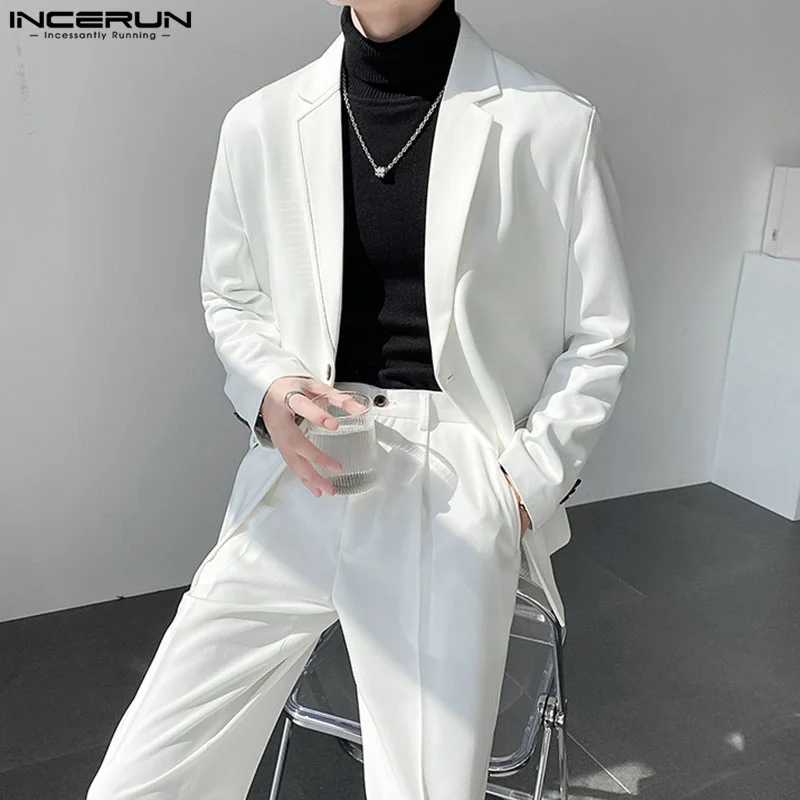 INCERUN Men Blazer Solid Color Lapel Long Sleeve Button Casual Suits Men Streetwear 2024 Spring Fashion Leisur Thin Coats S-5XL