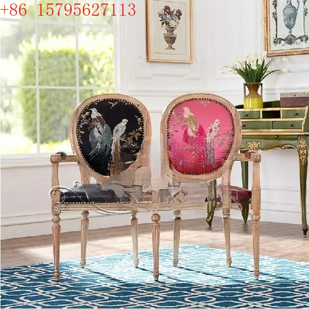 American neoclassical double back chair, European solid wood double sofa chair, solid wood double chair9344