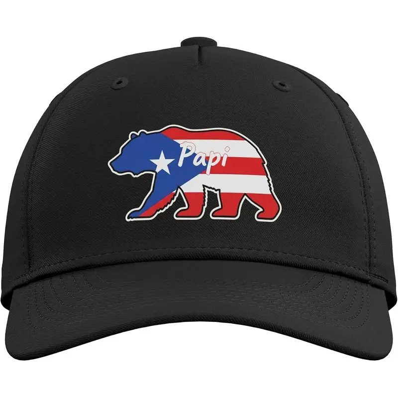 Papi Bear Puerto Rico Boricua Dad USA Flag Adjustable Baseball Hat