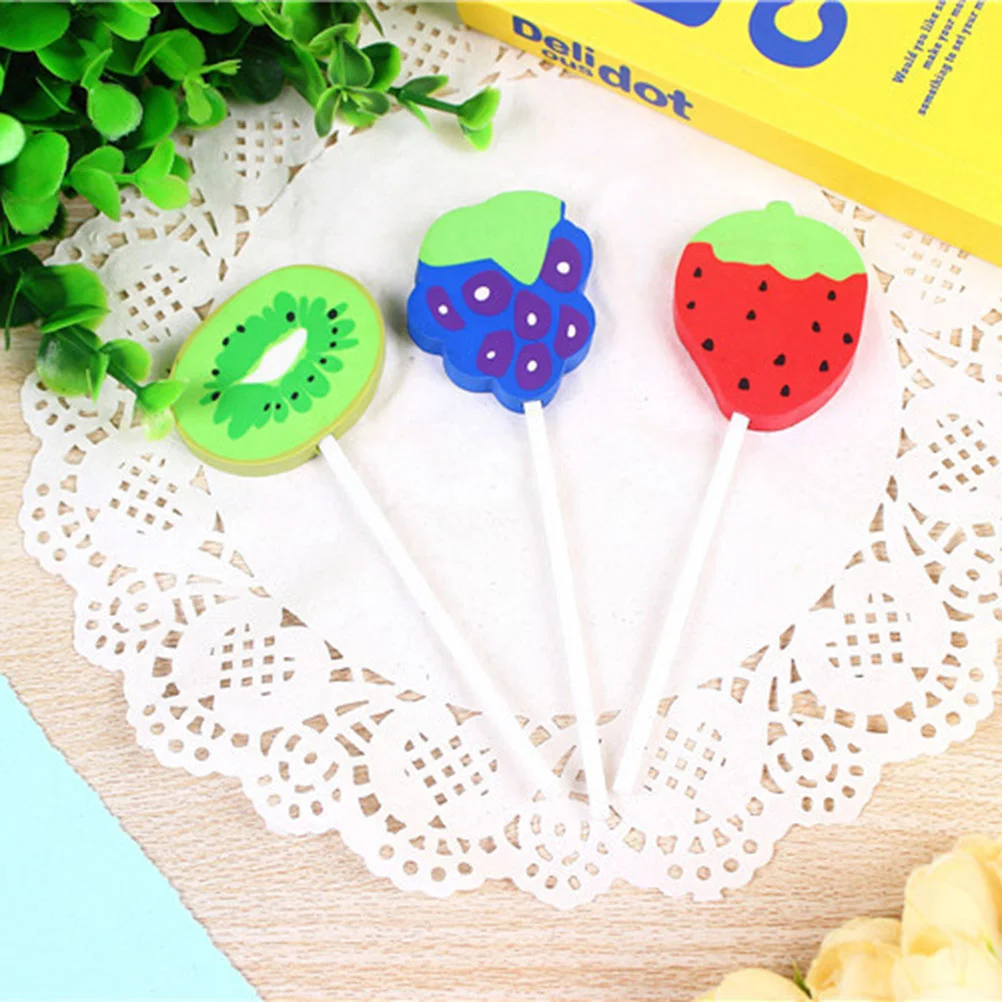 6 Pcs Office Working Eraser Assorted Pattern Kids Stationery Mini Fruit Shaped Creative Simulation Proper Size
