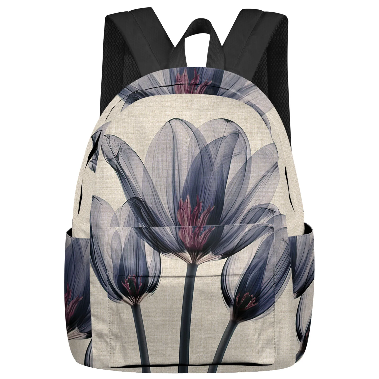 

Flower Tulip Transparent Blue Student School Bags Laptop Custom Backpack For Men Women Female Travel Mochila