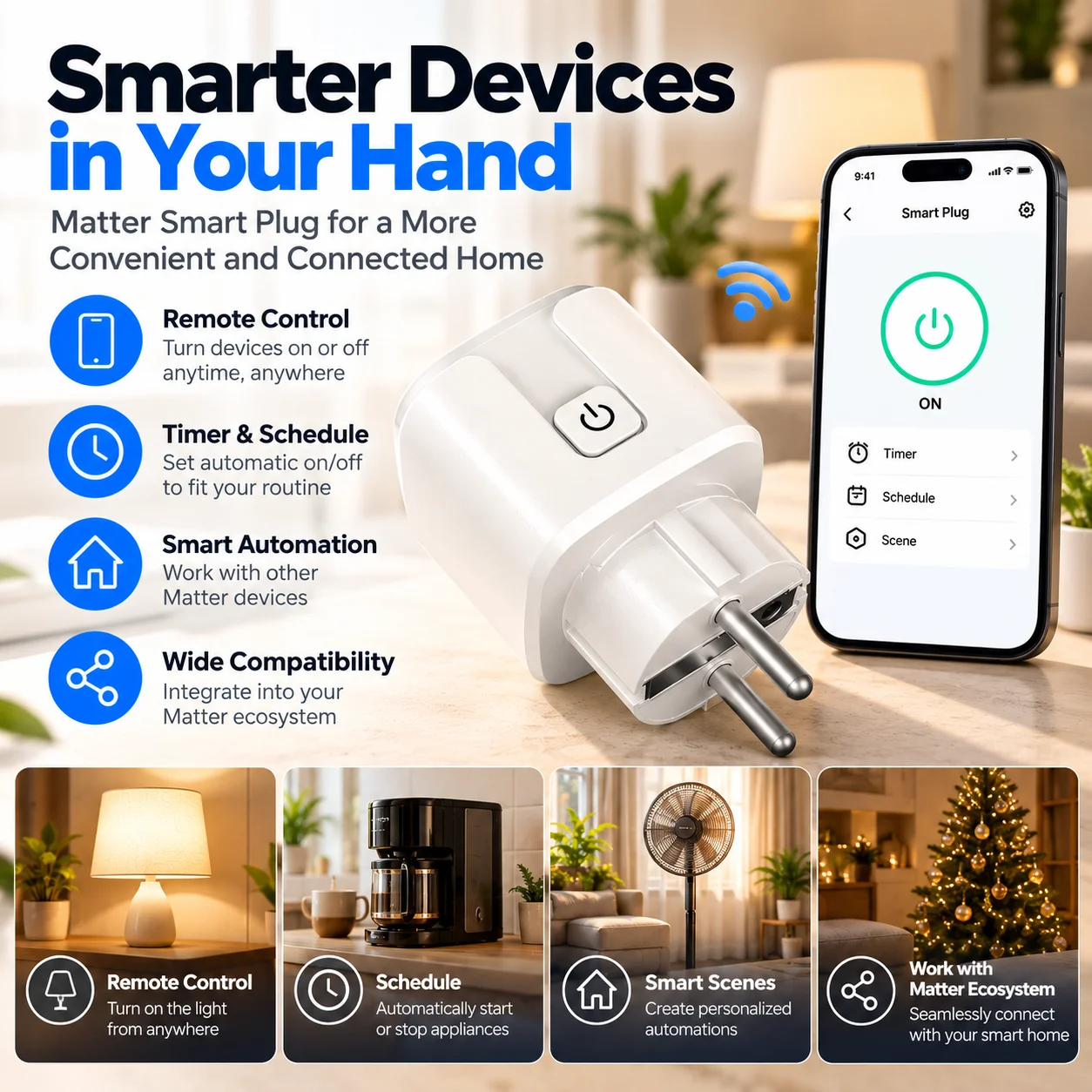Matter Smart Plug EU 16A Smart Socket, Remote Control, Smart Home Automation, Apple Home Alexa Google Home Compatible
