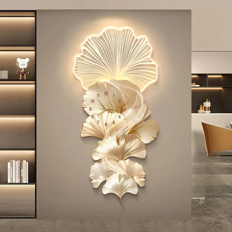 Living Room Light Luxury Creative Wall Clock Corridor Ginkgo Biloba Entrance Wall Clock Sense Aisle Horloge Murale Home Decor