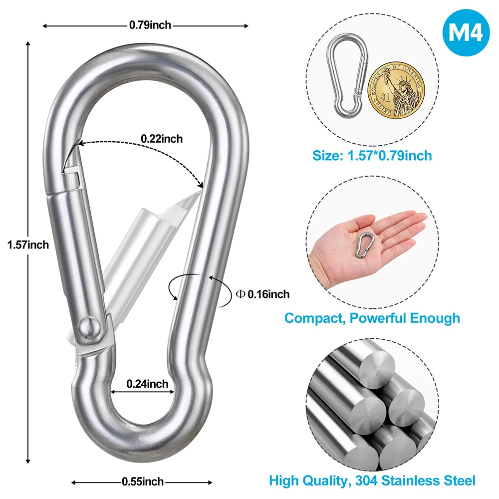 Mosquetones de acero inoxidable para llaves, ganchos a presión pequeños de 1,57 pulgadas, 10 piezas, Qick Link