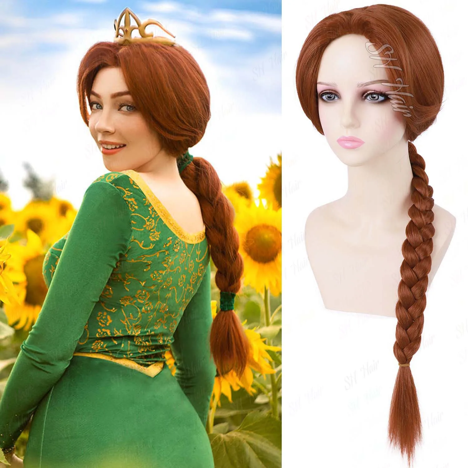 Synthetic Long Orange Red Braid Wig for Women Princess Cosplay Costume Wig for Halloween Cosplay Party Use, Fiona Cosplay Wig