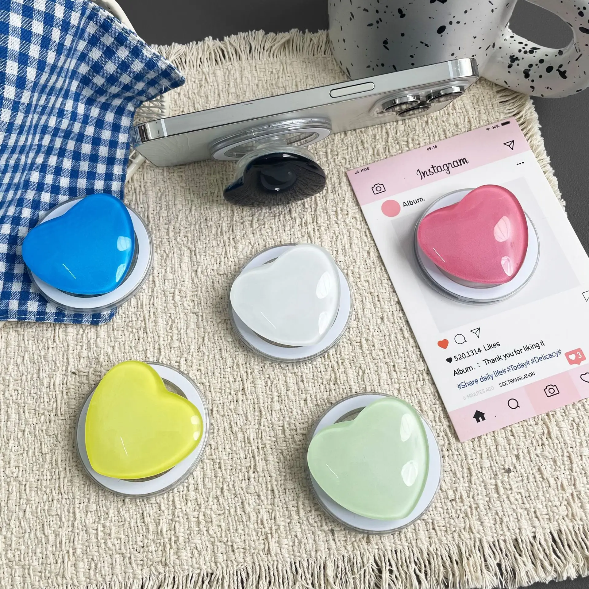 Ins Love Heart Magnetic Airbag Phone Stand Bracket Korean Lazy Phone Grip Bracket Magnet Socket for Cell Phone Case Accessories