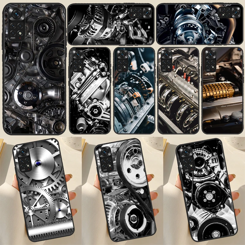 Mechanical Engines Case For Xiaomi Redmi Note 12 Pro Note 11 10 9 8 Pro 10S 11S 12S Cover For Redmi 12C 9C 10C