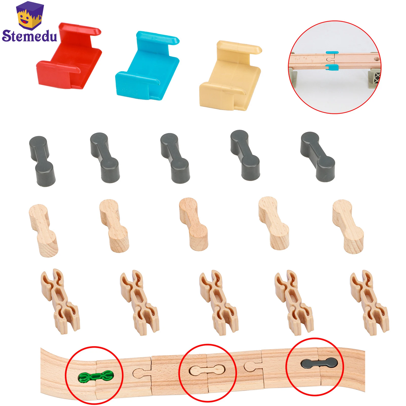 10PCS Wooden Railway Train Track Connector FixerBulk Track Accessories Connector Toys Holder Wooden Snap Track Scene Toys