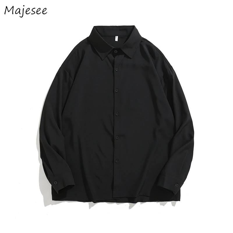 

Shirts Men Long Sleeve Ulzzang All-match Gentle Handsome Stylish Simply Solid Ins Рубашки Summer Casual Teens Streetwear Popular