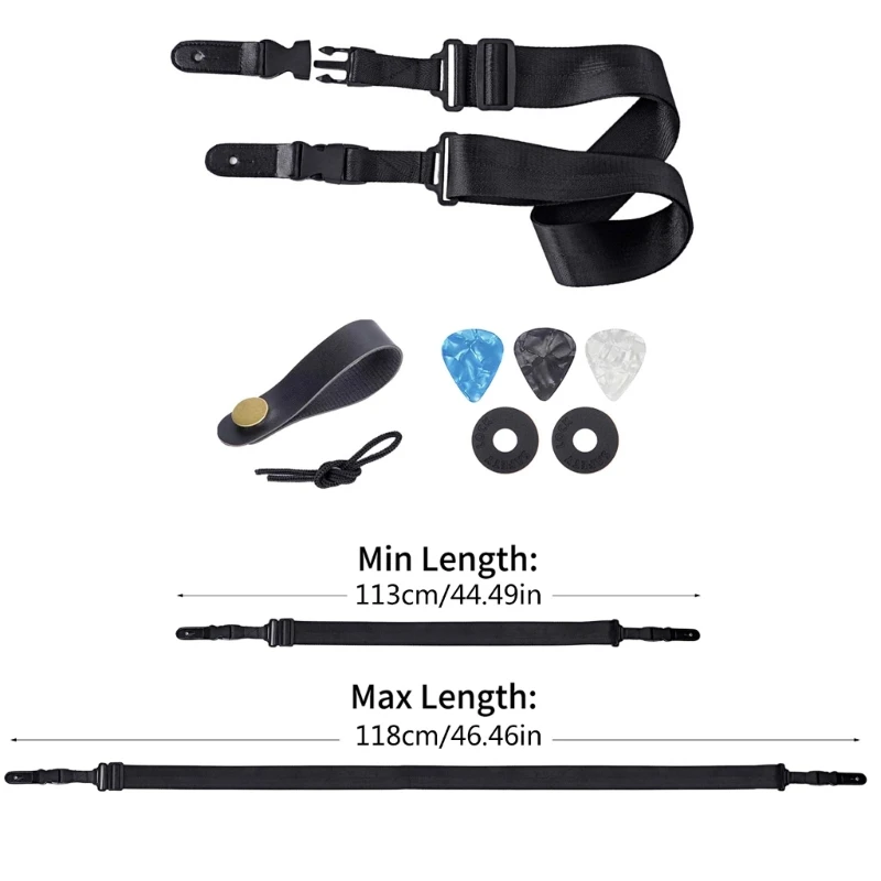 Soft Nylon Strap for Acoustic/Electric Bass and Guitar, Length Adjustable Antislip Guitar Strap with Quick Release Clips