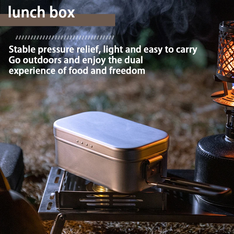 Utensilios de cocina para acampar y viajar al aire libre, fiambrera de aluminio para Picnic, mango plegable, fiambrera Bento, caja de comida, juego de cajas de Picnic calentadas portátiles