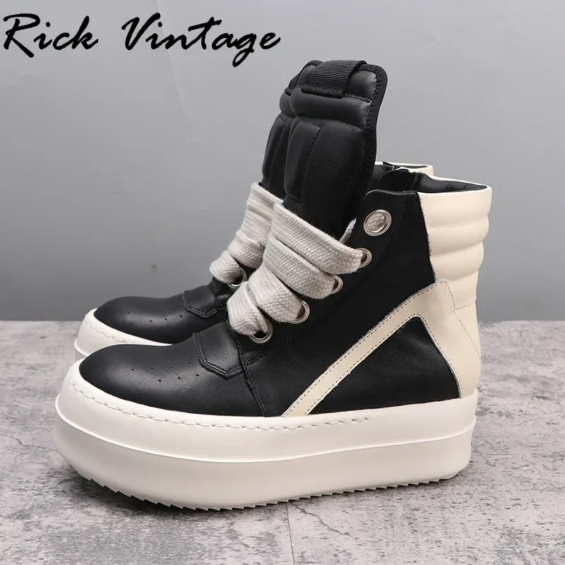 Rick Vintage Men Women Shoes Genuine Leather Thick Sole Jumbo Shoeslace Increase Platform Sneakers High Street Original Sneakers