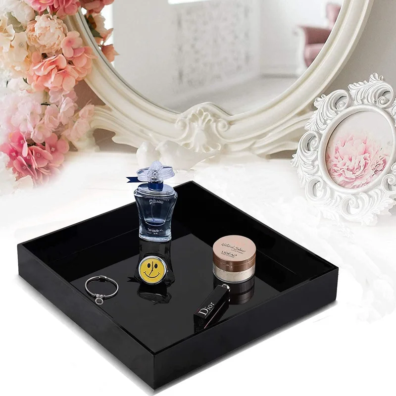 Waterproof Acrylic Vanity Tray Remote Control Tray Sturdy Square Lucite Nightstand Dresser Bathroom Storage Organizer