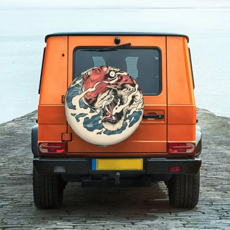 Tora Japanese Tiger Tattoo Spare Tire Cover for Jeep Pajero Japanese Samurai SUV RV Trailer Car Wheel Protectors Accessories