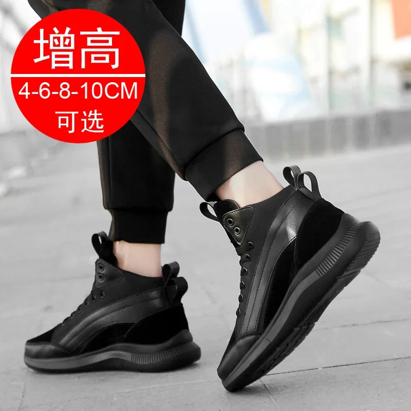 elevator shoes for man height increase 8cm 2024 Luxury Brand Boots Genuine Leather Men\'s Hidden Heels Increasing Casual Boot