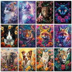 RUOPOTY Painting By Numbers With Frame 40x50cm Kits Cat Tiger Animals Picture With Numbers For Home Decors Handpainted Diy Gift