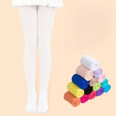 Girls Velvet Dance Tights - Medium Weight Skin-Friendly Ballet Stockings, White Sheer Pantyhose for Kids Leggings