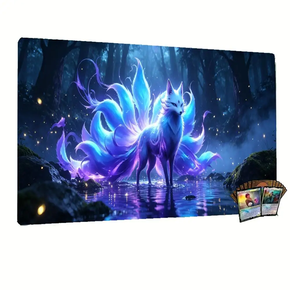 Large Gaming Mouse Pad Fantasy  Fox  Forest Pattern Non-Slip Rubber Desk Mat  Playmat for Card Game Office