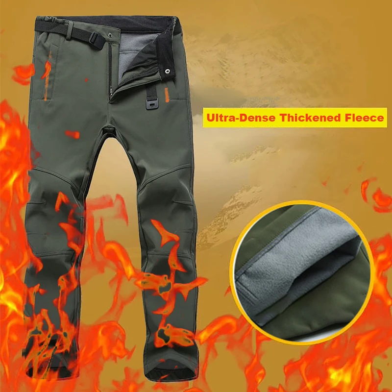 Winter Mens Fleece Warm Hiking Soft Shell Pants Outdoor Sport   Camping Fishing Skiing Trekking Trousers